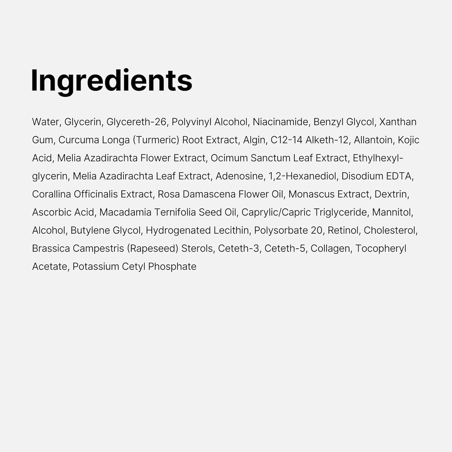 List of ingredients on a white background