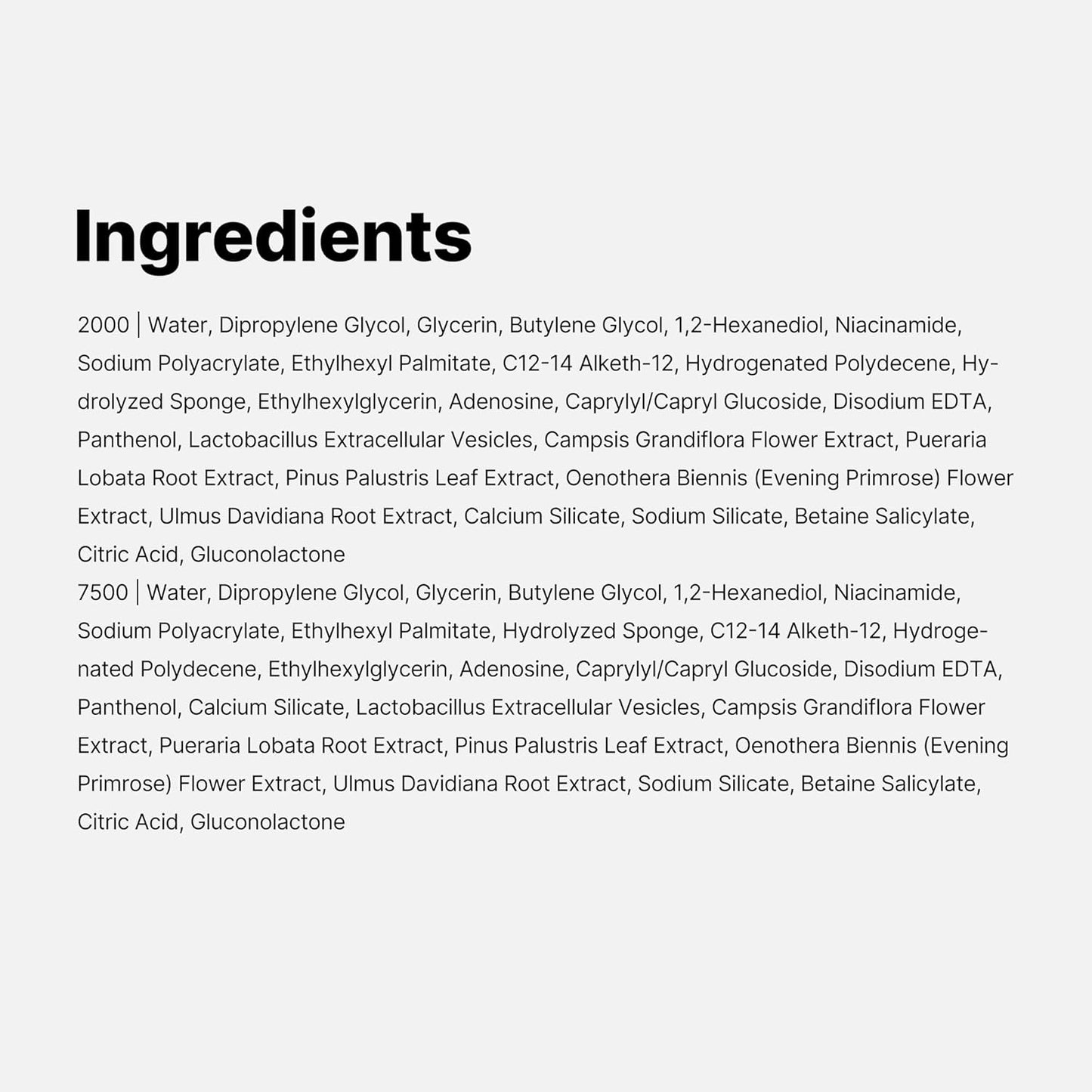List of ingredients on a white background