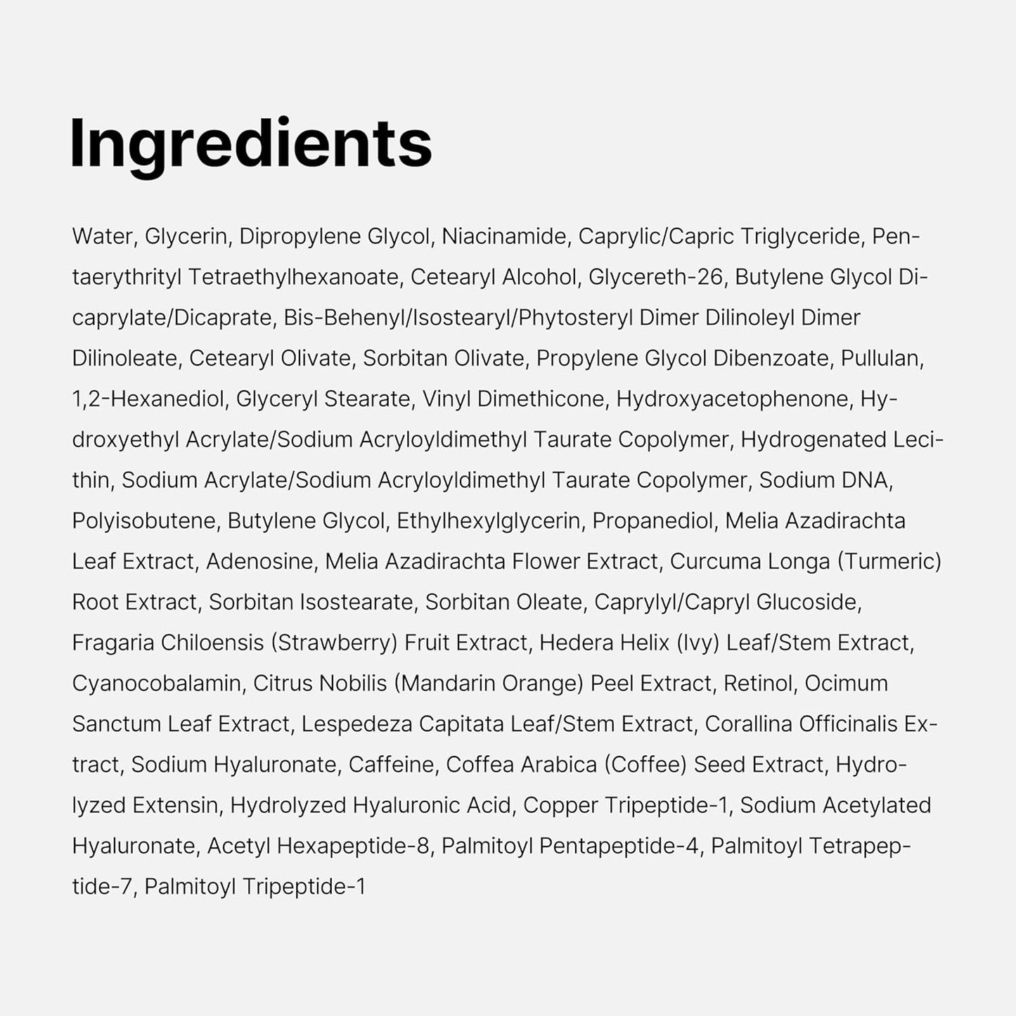 List of ingredients on a white background
