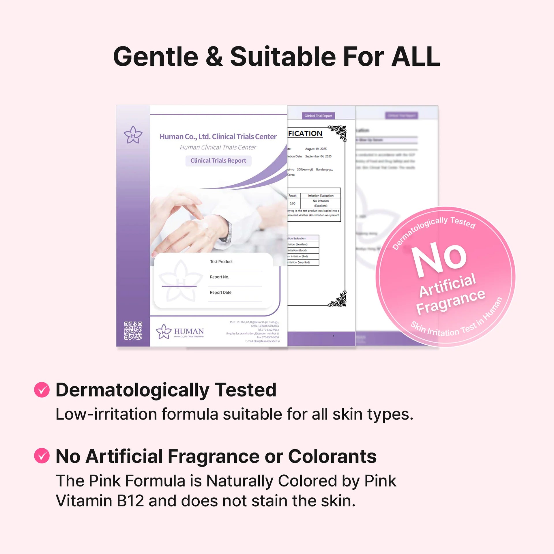 Product packaging with clinical trial information and a 'No Artificial Fragrance' label on a white background.