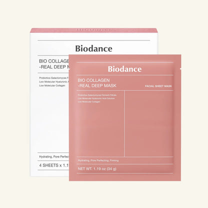 Biodance Bio Collagen Real Deep Mask packaging on a light beige background