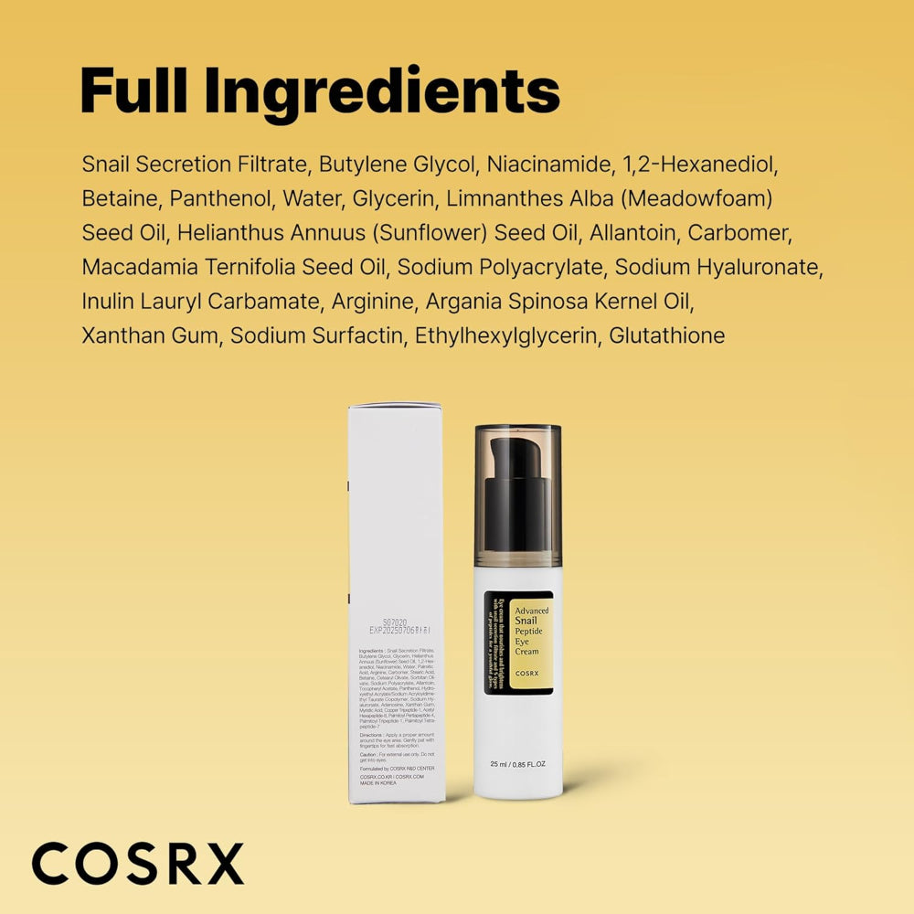 CosRX skincare product with full ingredient list on a yellow background
