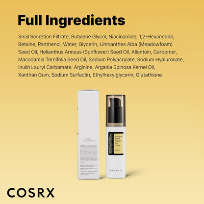 CosRX skincare product with full ingredient list on a yellow background