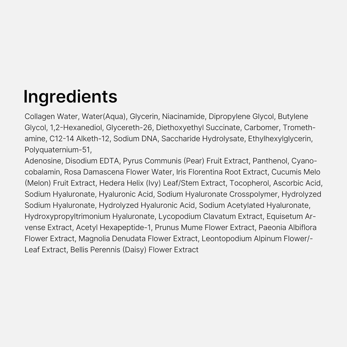 List of ingredients on a white background