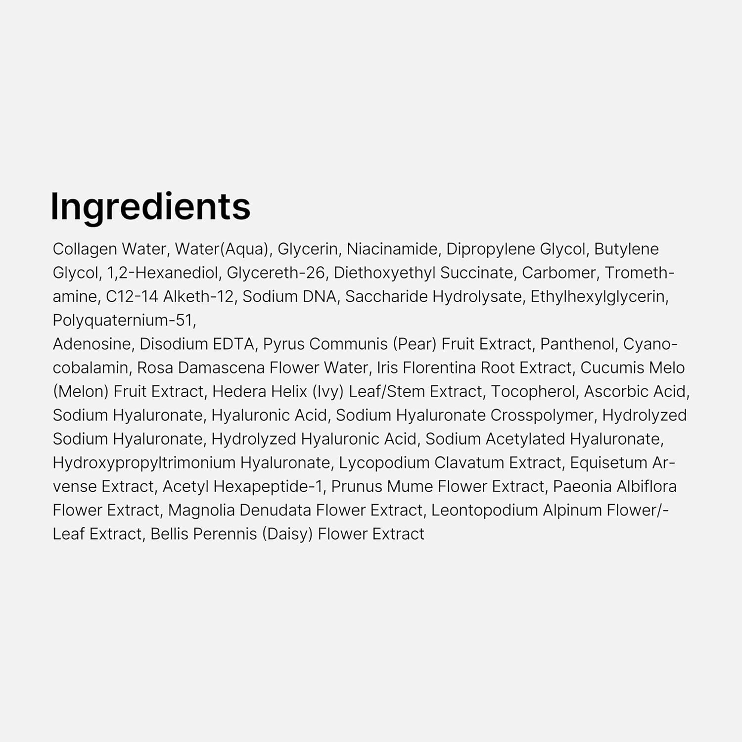 List of ingredients on a white background