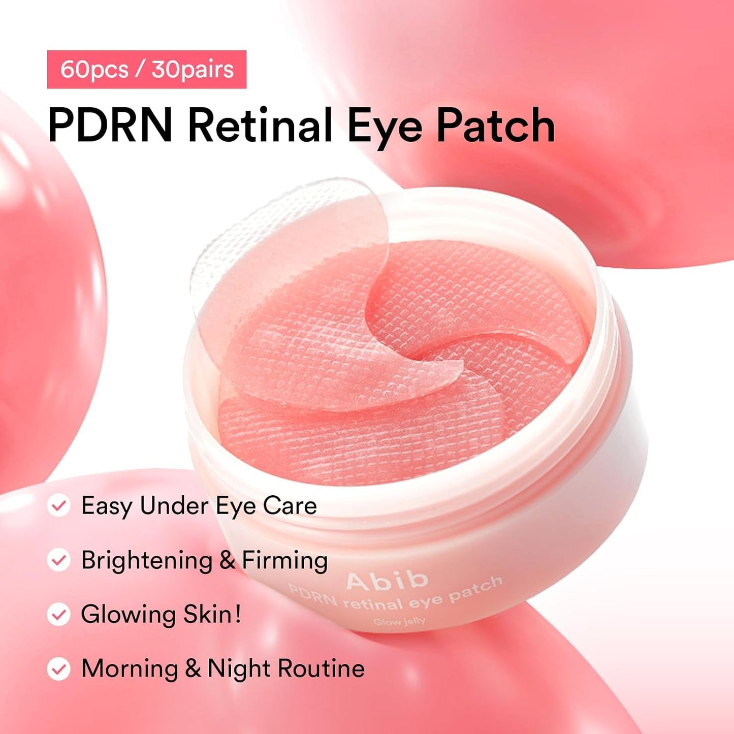 PDRN Retinal Eye Patch container with pink eye patches on a white background