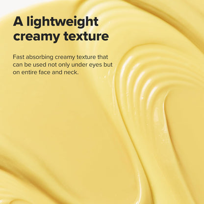 Yellow cream with text describing a lightweight creamy texture