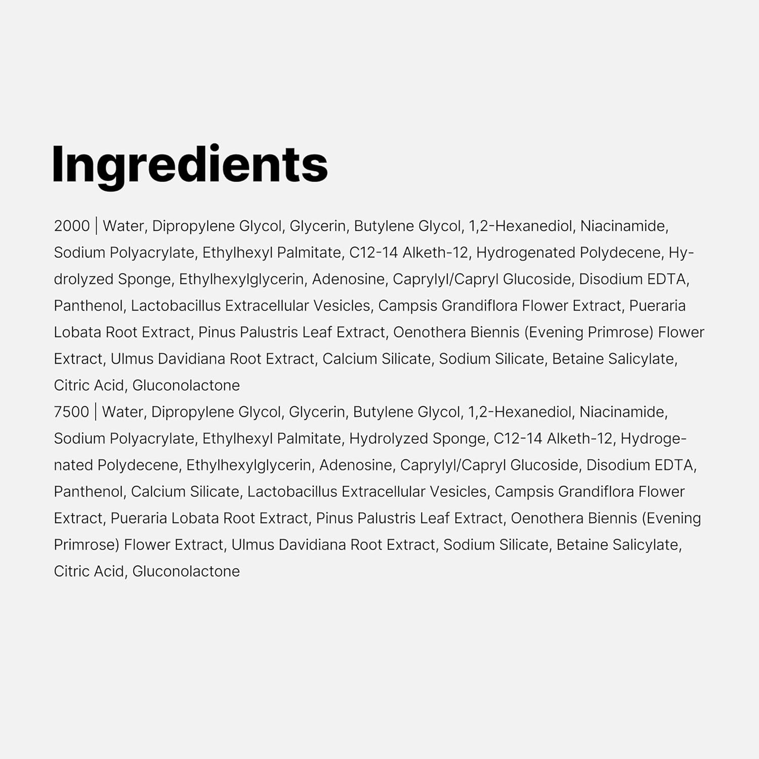 List of ingredients on a white background
