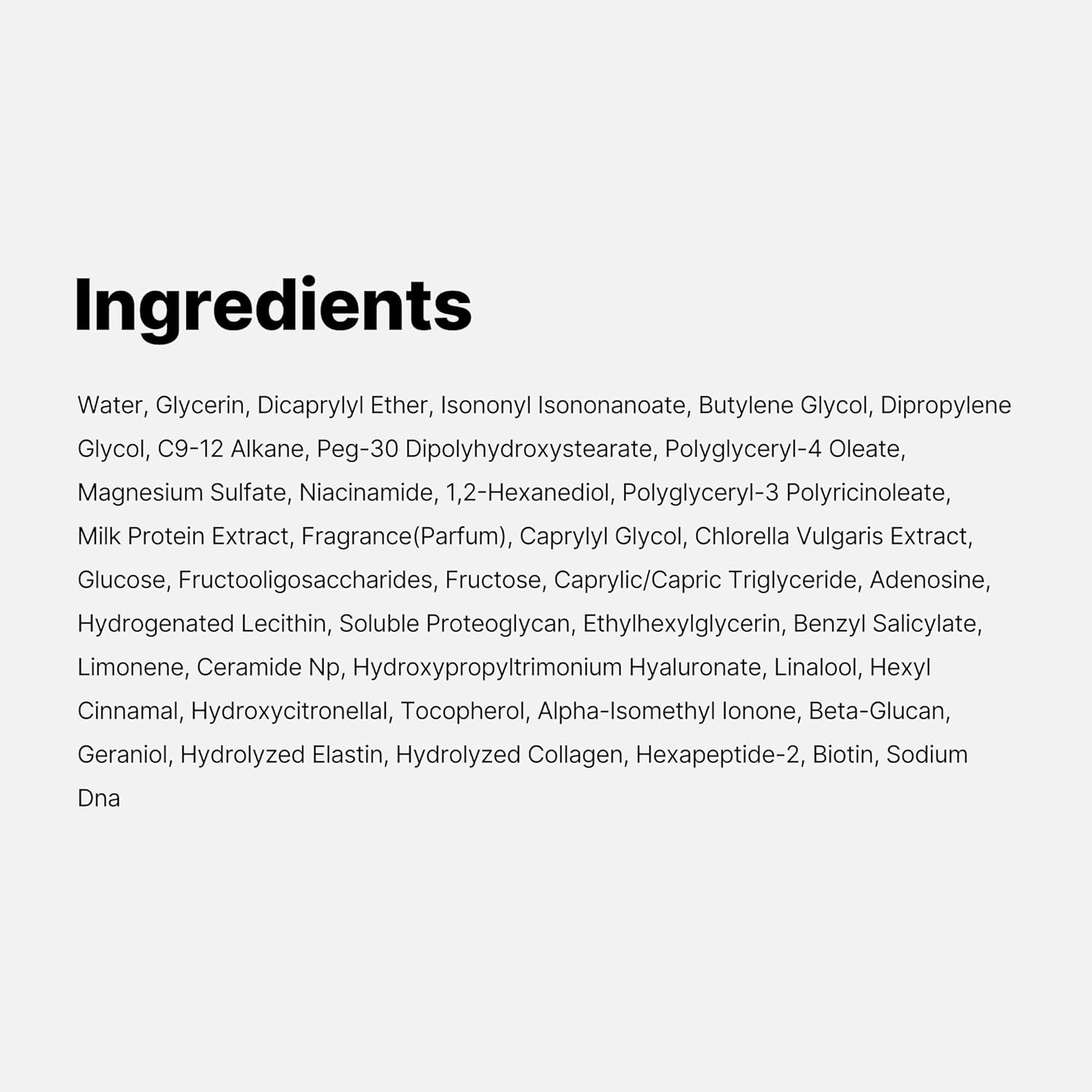 List of ingredients on a white background
