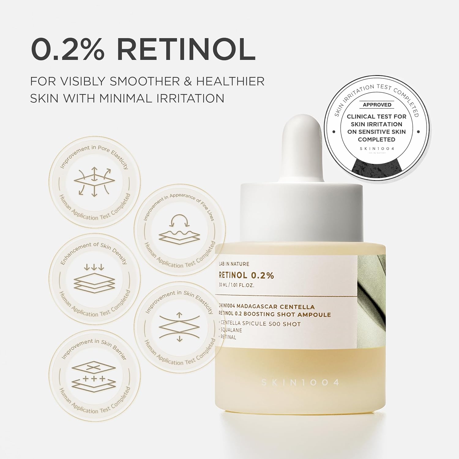 Skincare product with 0.2% Retinol on a white background