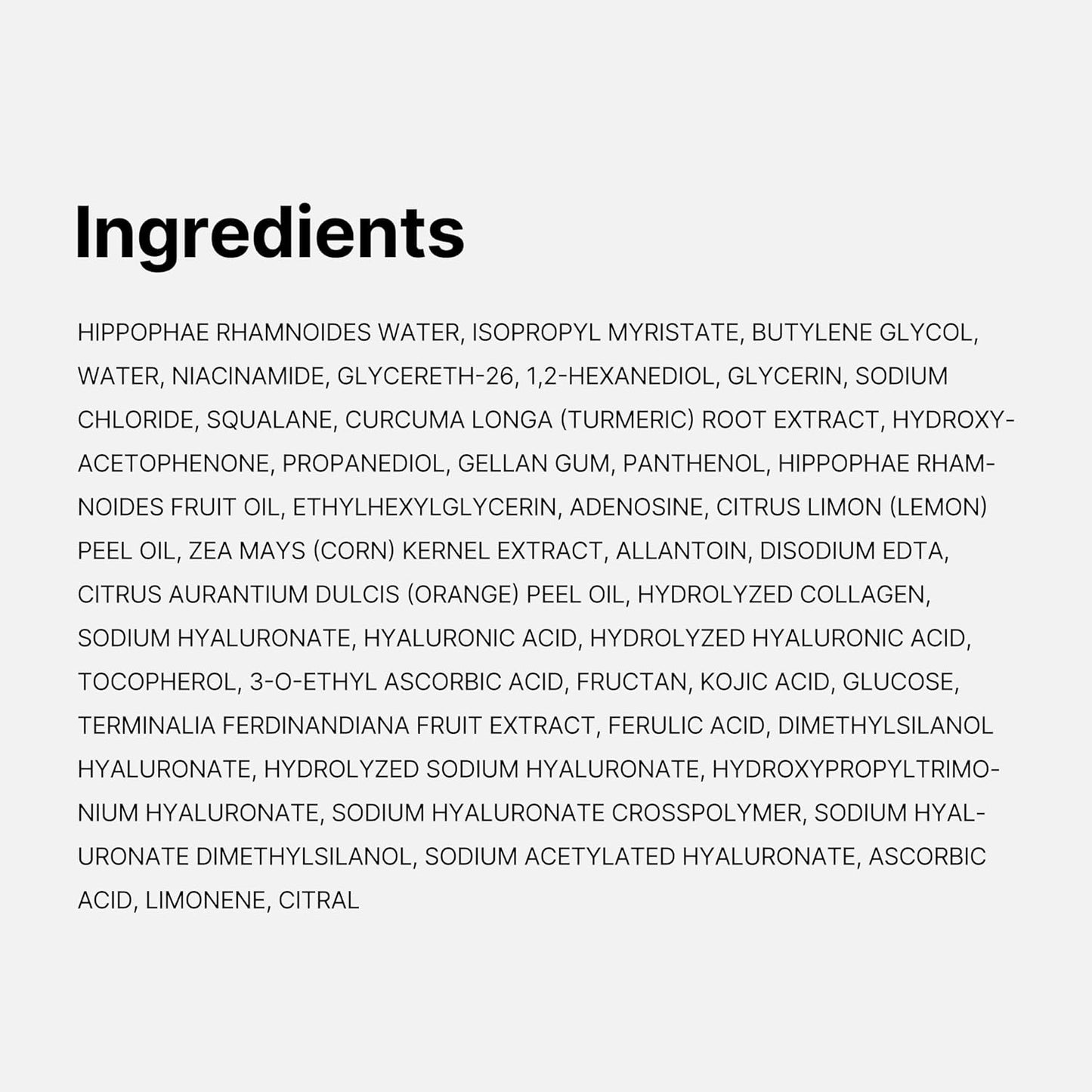 List of ingredients on a white background