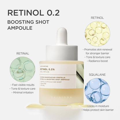Retinol 0.2 boosting shot ampoule with product details on a white background
