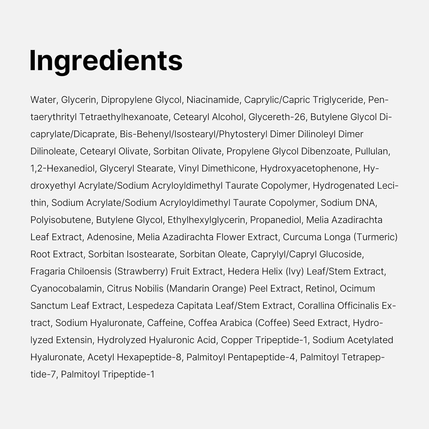 List of ingredients on a white background