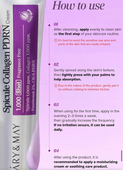 Spacie Collagen PDRN cream tube with usage instructions on a white background