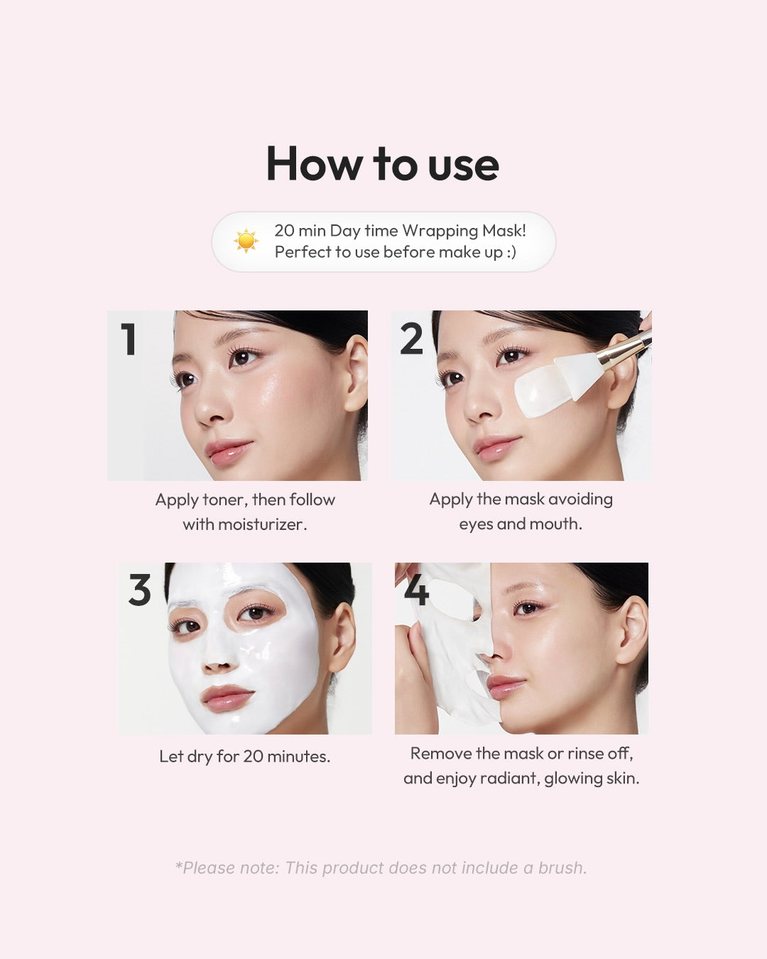 Instructions on how to use a 20-minute day-time wrapping mask with step-by-step guidance.