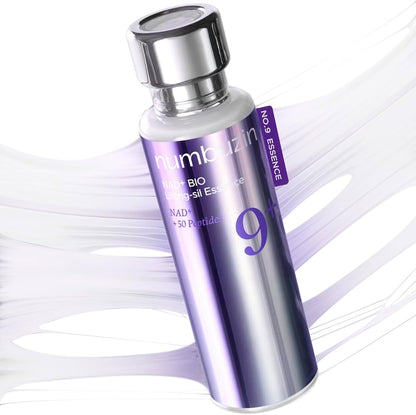 Bottle of Numbuzin Bio Essencial Essence with a purple label on a white background