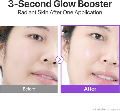 Before and after effect of a 3-Second Glow Booster on skin