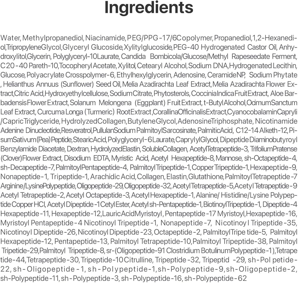 List of ingredients on a white background