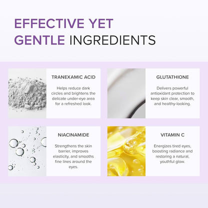 Product packaging with ingredients and their benefits on a light purple background