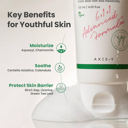 Axis-Y skincare product with key benefits for youthful skin on a white background