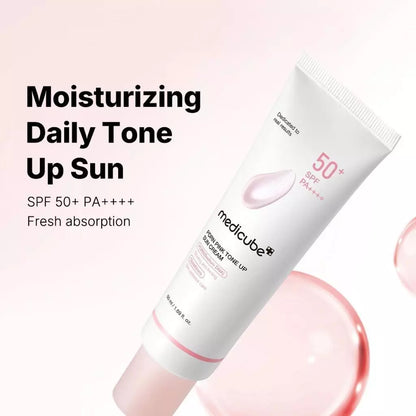 Tube of Medicube Moisturizing Daily Tone Up Sun with product details on a white background