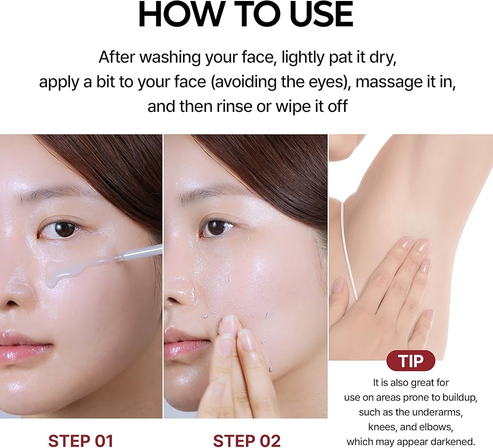 Instructions on how to use a skincare product with step-by-step images of application.