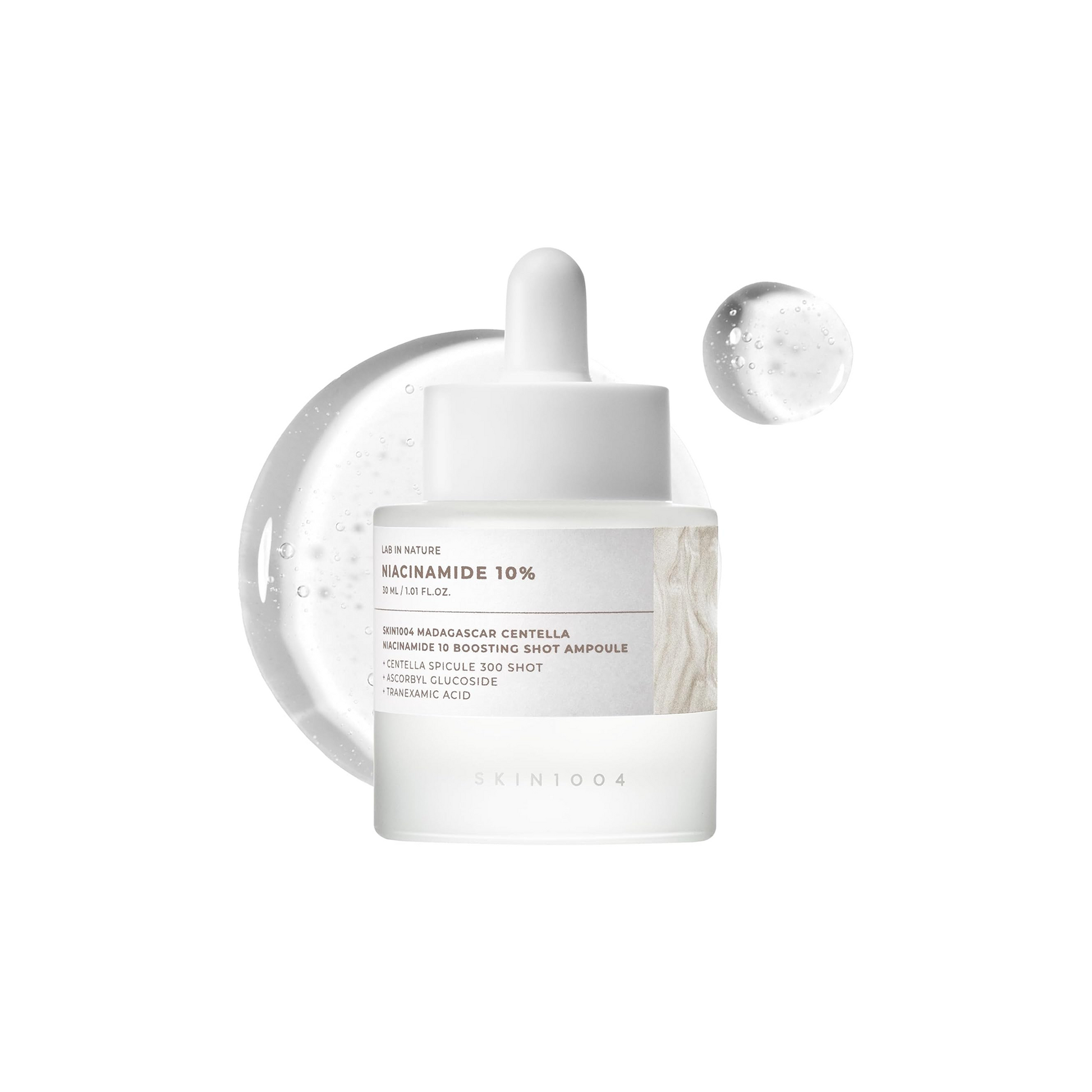 Skincare product with dropper on a white background