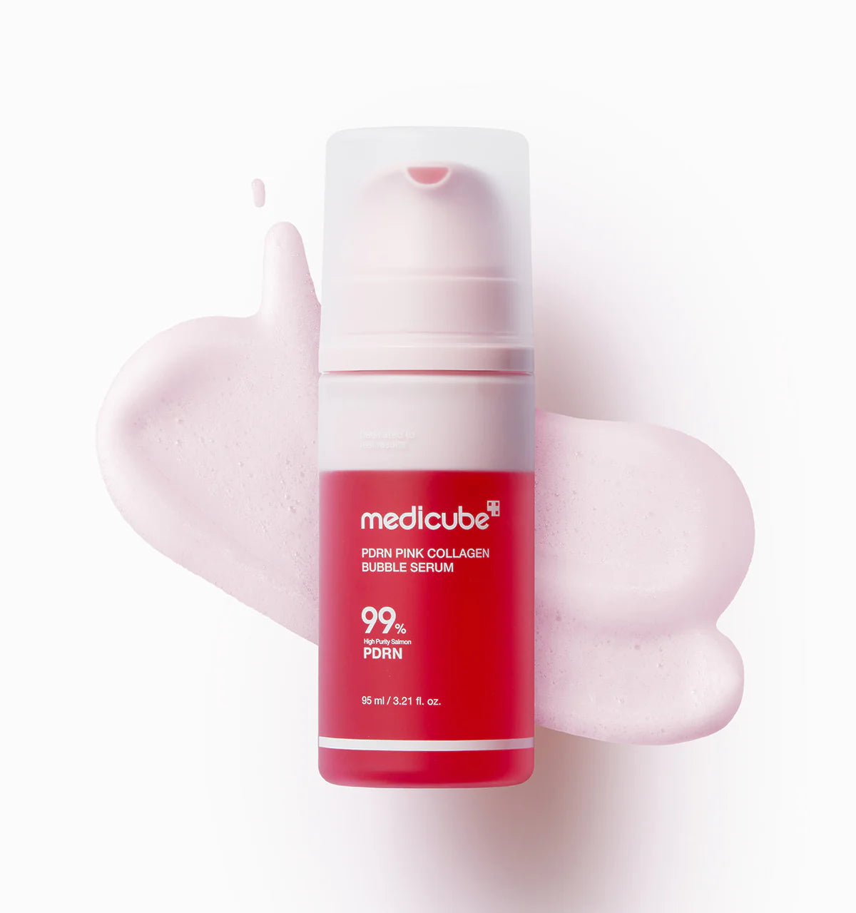 Medicube pink collagen bubble serum bottle on a white background